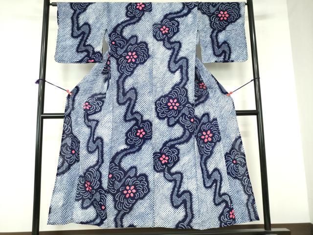 平和屋着物∴夏物 浴衣 有松鳴海絞り 流水花文 乱菊 綿 逸品 DABI8913cd