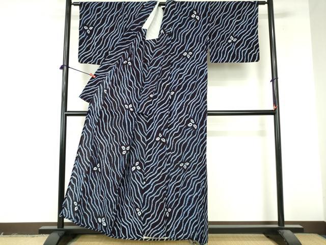 平和屋着物∴夏物 浴衣 有松鳴海絞り 舞葉文 綿 逸品 DABI8926cd