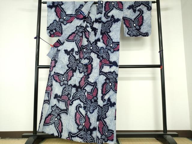 平和屋着物∴夏物 浴衣 有松鳴海絞り 舞蝶文 綿 逸品 DABI8929cd