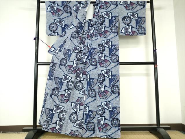 平和屋着物∴夏物 浴衣 地紙花文 リップル生地 綿 逸品 DABI8942cd