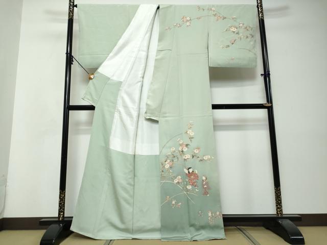 平和屋着物●訪問着 螺鈿 女人草花文 暈し染め 金彩 正絹 逸品 DABI9012ud
