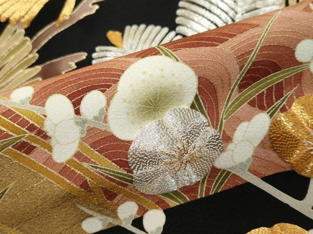 平和屋着物●豪華黒留袖 作家物 駒刺繍 流水草花文 金彩 正絹 逸品 DABI9016ud
