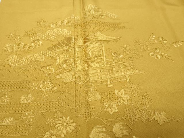 平和屋着物●中国三大刺繍 汕頭刺繍 スワトウ刺繍 総刺繍 訪問着 風景草花文 暈し染め ロング丈 正絹 逸品 未使用 DABI9017ud