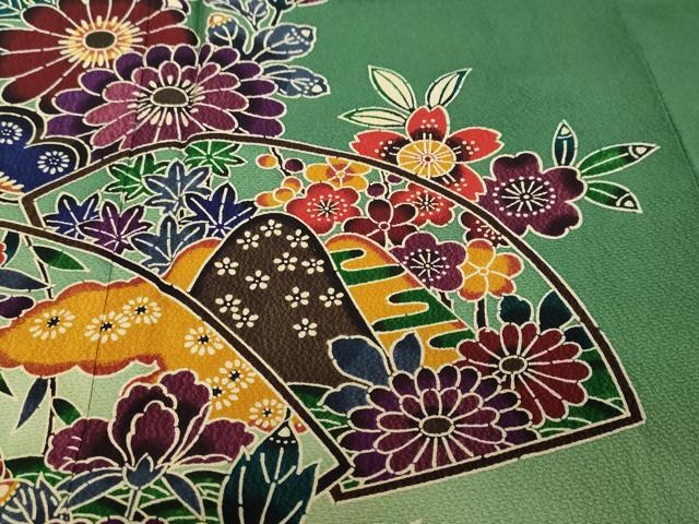 平和屋着物●豪華振袖 流水地紙花鳥文 暈し染め さが美扱い 正絹 逸品 DABI9018ud