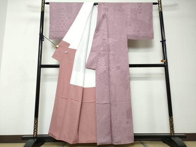 平和屋着物●上質な色無地 吉祥草花地紋 半色 正絹 逸品 未使用 DABI9020ud