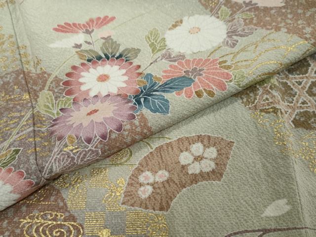 平和屋着物●訪問着 道長草花文 暈し染め 金彩 正絹 逸品 DABI9027ud