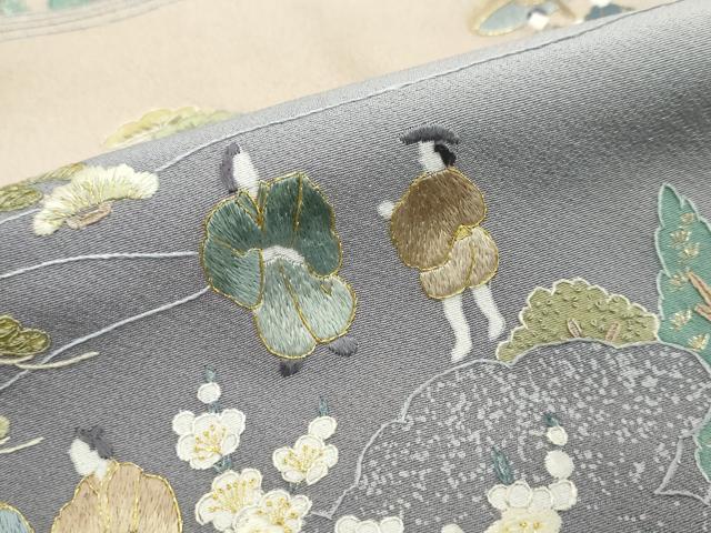 平和屋着物●豪華色留袖 総刺繍 人物風景文 暈し染め 金糸 正絹 逸品 DABI9030ud