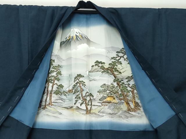 平和屋着物●男性 紬 アンサンブル 長羽織 鉄紺色 キングサイズ 正絹 逸品 未使用 DABI9033ud