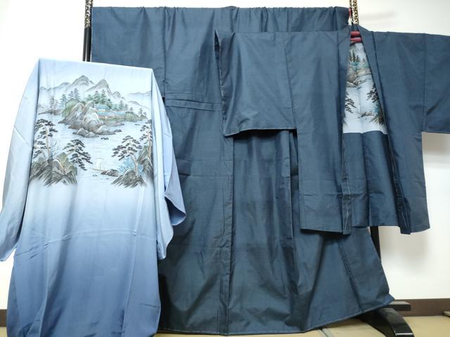 平和屋着物●男性 本場大島紬 アンサンブル・長襦袢セット 長羽織 100亀甲 総詰め キングサイズ 正絹 逸品 未使用 DABI9034ud