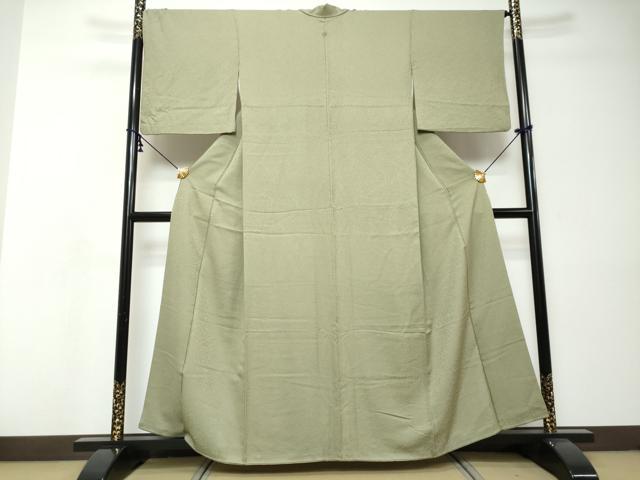 平和屋着物●上質な色無地 干割れ地紋 柳茶色 正絹 逸品 DABI9038ud