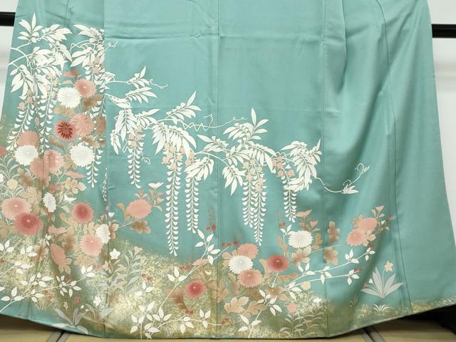 平和屋着物●訪問着 刺繍 草花文 金彩 正絹 逸品 DABI9049ud