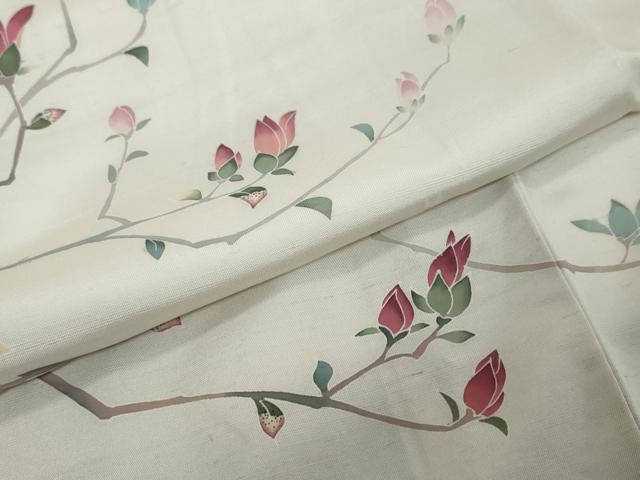 平和屋着物●訪問着 白山紬 友禅 作家物 枝花文 正絹 逸品 DABI9055ud