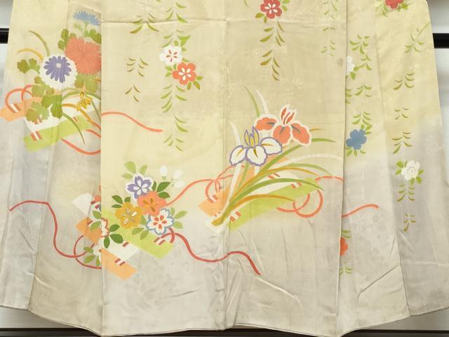 平和屋着物●アンティーク 大正ロマン 刺繍 草花文 暈し染め 正絹 逸品 DABI9056ud