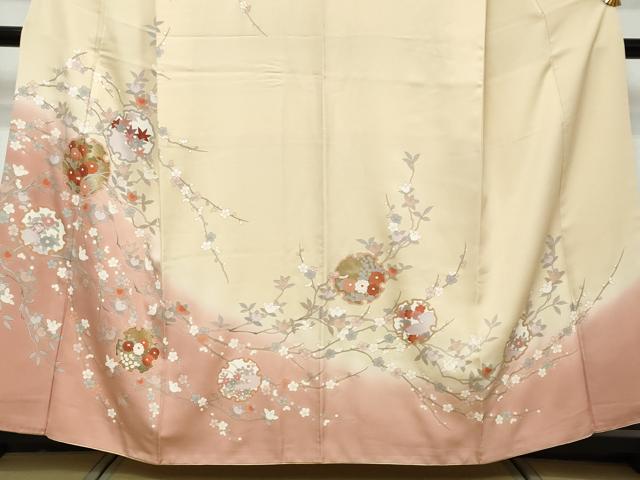 平和屋着物●訪問着 雪輪草花文 暈し染め 金彩 正絹 逸品 DABI9057ud