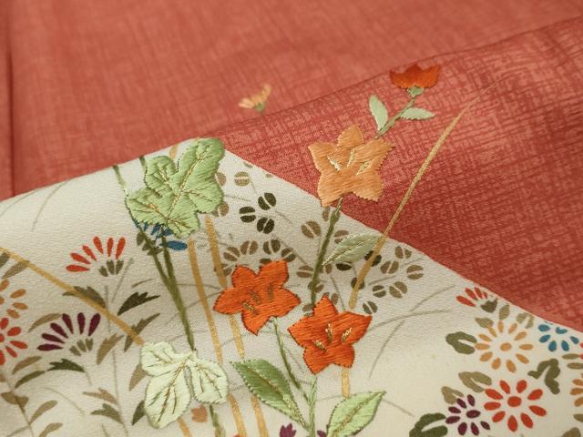 平和屋着物●訪問着 刺繍 草花文 金糸 正絹 逸品 未使用 DABI9059ud