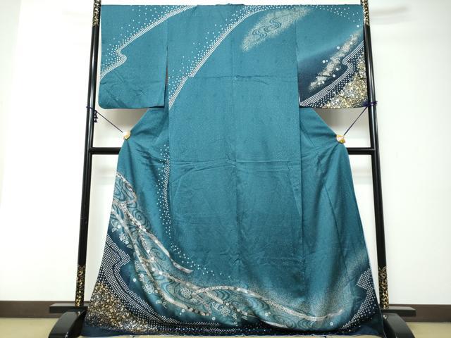 平和屋着物●訪問着 絞り 熨斗草花文 暈し染め 金彩 ロング丈 正絹 逸品 DABI9060ud