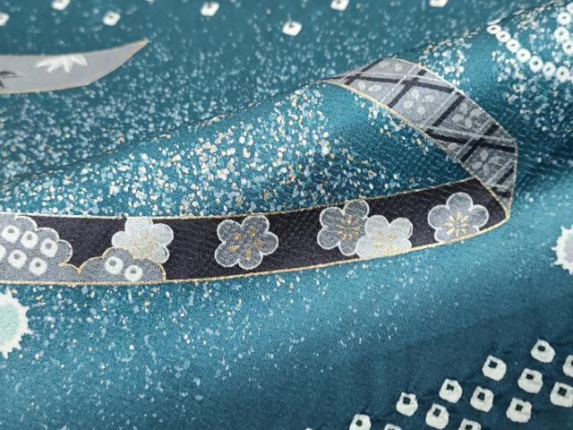 平和屋着物●訪問着 絞り 熨斗草花文 暈し染め 金彩 ロング丈 正絹 逸品 DABI9060ud