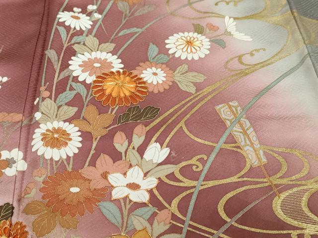 平和屋着物●訪問着 駒刺繍 流水草花文 暈し染め 金彩 正絹 逸品 DABI9061ud