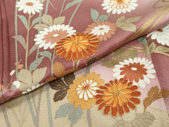 平和屋着物●訪問着 駒刺繍 流水草花文 暈し染め 金彩 正絹 逸品 DABI9061ud