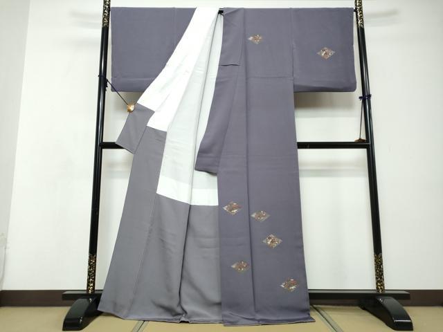 平和屋着物●訪問着 作家物 総刺繍 菱草花文 金糸 正絹 逸品 DABI9085ud