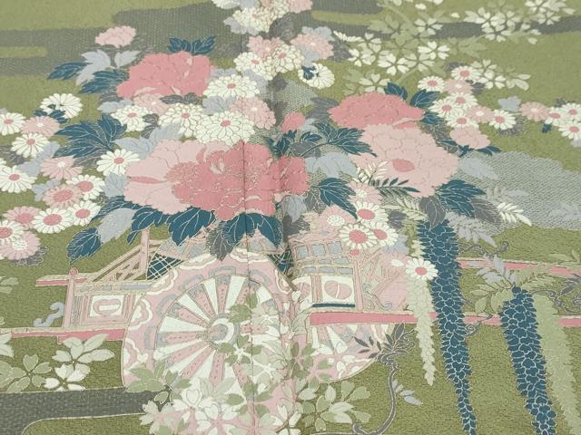 平和屋着物●豪華色留袖 花車文 金彩 正絹 逸品 DABI9105ud