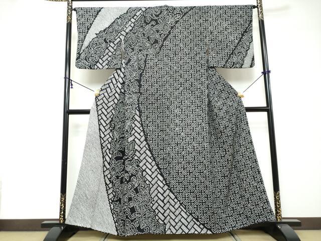 平和屋着物●訪問着 総絞り 吉祥草花文 黒地 正絹 逸品 DABI9115ud