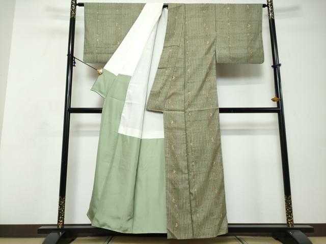 平和屋着物●上質な小紋 紬地 草花間道 正絹 逸品 DABI9116ud