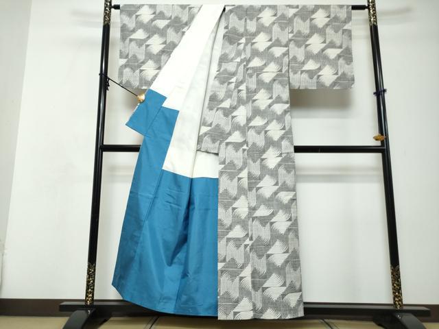 平和屋着物●上質な紬 幾何学文様 正絹 逸品 未使用 DABI9117ud