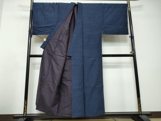 平和屋着物●男性 結城紬 杢 アンサンブル 長襦袢セット 長羽織 濃藍色 キングサイズ 正絹 逸品 DABI9121ud