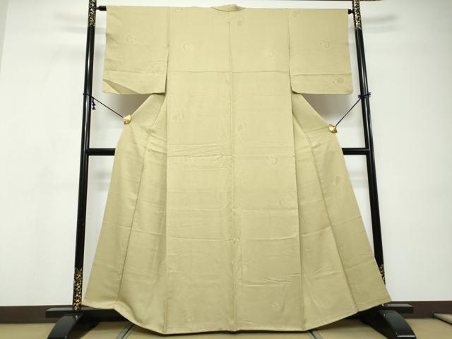 平和屋着物●上質な色無地 草花丸地紋 抹茶色 正絹 逸品 DABI9130ud