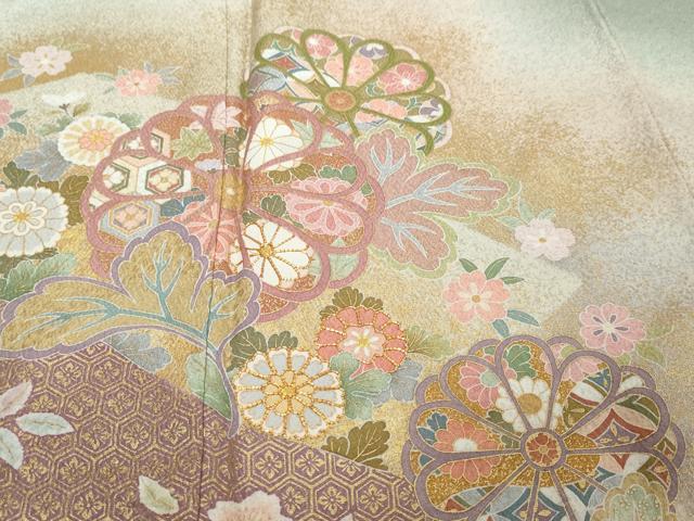 平和屋着物●訪問着 駒刺繍 地紙草花文 暈し染め 金彩 正絹 逸品 DABI9136ud