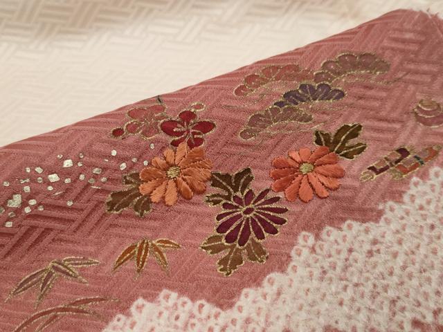 平和屋着物●訪問着 絞り 刺繍 草花籬文 金彩 正絹 逸品 DABI9137ud