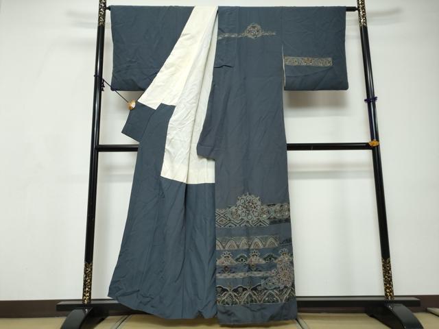 平和屋着物●中国三大刺繍 スワトウ刺繍 汕頭刺繍 訪問着 横段吉祥草花文 金糸 正絹 逸品 DABI9145ud