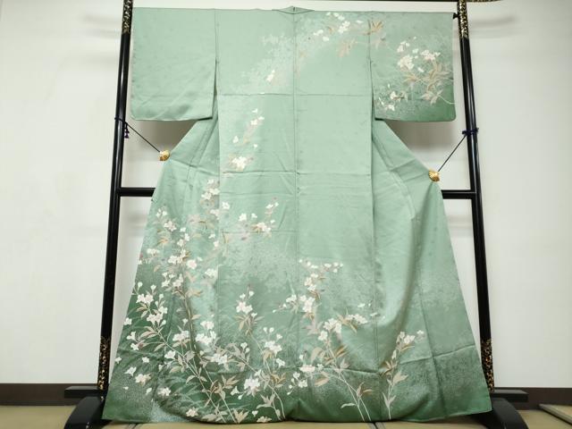 平和屋着物●訪問着 枝花文 暈し染め 金銀彩 正絹 逸品 未使用 DABI9147ud