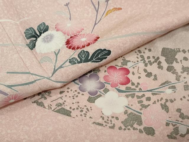 平和屋着物●訪問着 友禅 草花文 暈し染め 銀彩 正絹 逸品 DABI9148ud