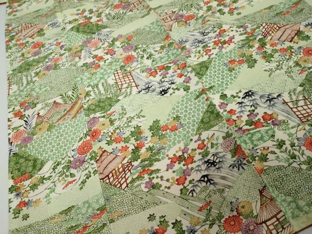 平和屋着物●上質な小紋 型染め 風景草花文 正絹 逸品 未使用 DABI9149ud