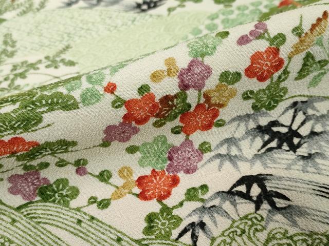 平和屋着物●上質な小紋 型染め 風景草花文 正絹 逸品 未使用 DABI9149ud