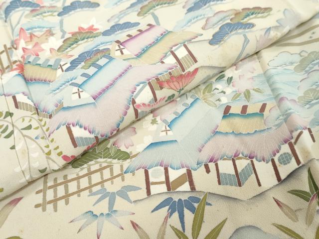 平和屋着物●豪華振袖 作家物 飛鶴風景草花文 暈し染め 正絹 逸品 DABI9153ud