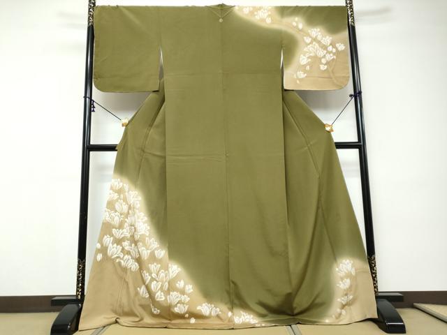 平和屋着物●手描き友禅 山下精悦 訪問着 枝花文 暈し染め ロング丈 正絹 逸品 未使用 DABI9156ud