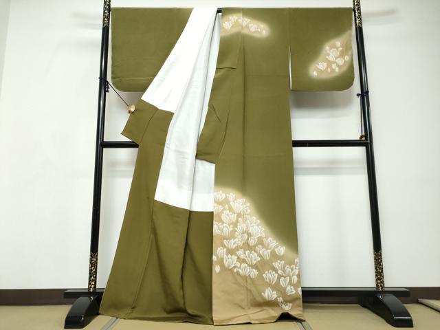 平和屋着物●手描き友禅 山下精悦 訪問着 枝花文 暈し染め ロング丈 正絹 逸品 未使用 DABI9156ud