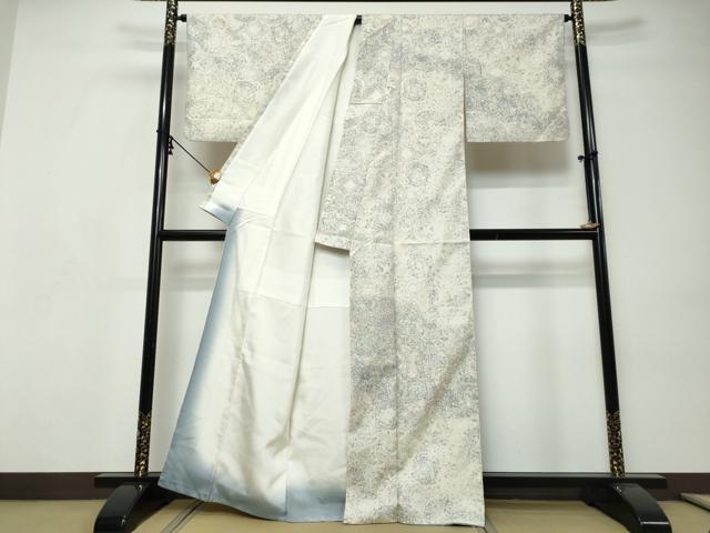 平和屋着物●訪問着 紬地 更紗花絵皿文 正絹 逸品 DABI9157ud