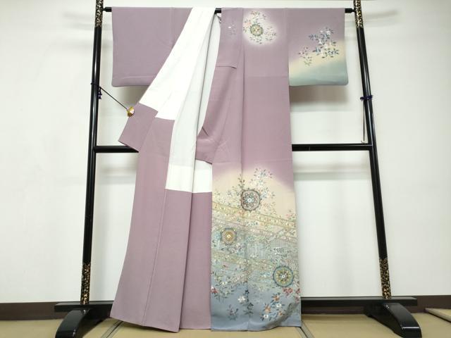 平和屋着物●中国三大刺繍 スワトウ刺繍 泰斗刺繍 総刺繍 訪問着 正倉院花文 暈し染め 正絹 逸品 DABI9161ud