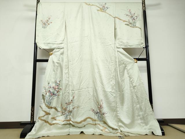 平和屋着物●訪問着 駒刺繍 草花文 金彩 上代45万 仮絵羽 正絹 逸品 未使用 DABI9162ud