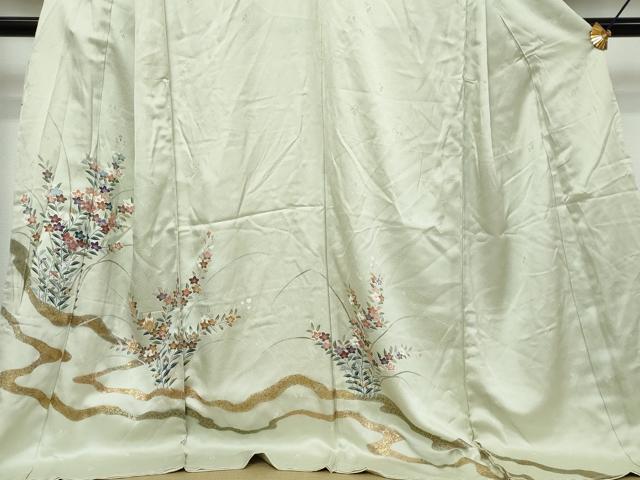 平和屋着物●訪問着 駒刺繍 草花文 金彩 上代45万 仮絵羽 正絹 逸品 未使用 DABI9162ud