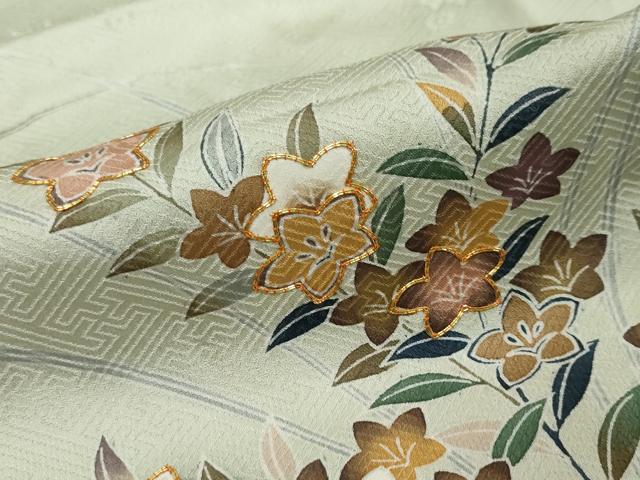 平和屋着物●訪問着 駒刺繍 草花文 金彩 上代45万 仮絵羽 正絹 逸品 未使用 DABI9162ud