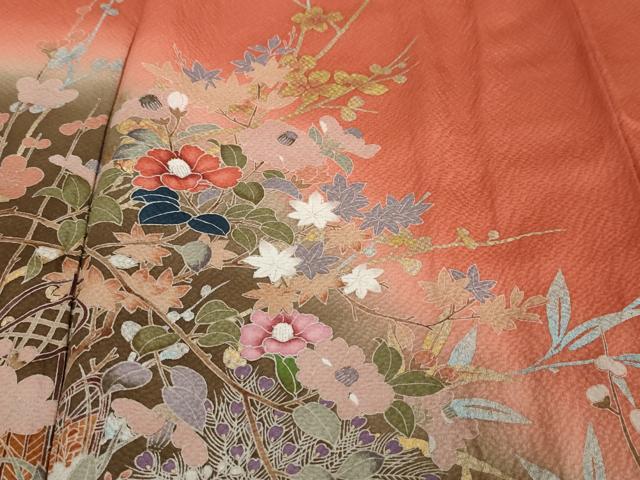平和屋着物●訪問着 風景花鳥文 暈し染め 金彩 正絹 逸品 DABI9167ud