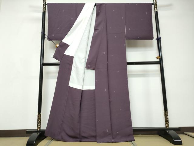 平和屋着物●上質な小紋 草花地紋 茄子紺色 正絹 逸品 未使用 DABI9169ud