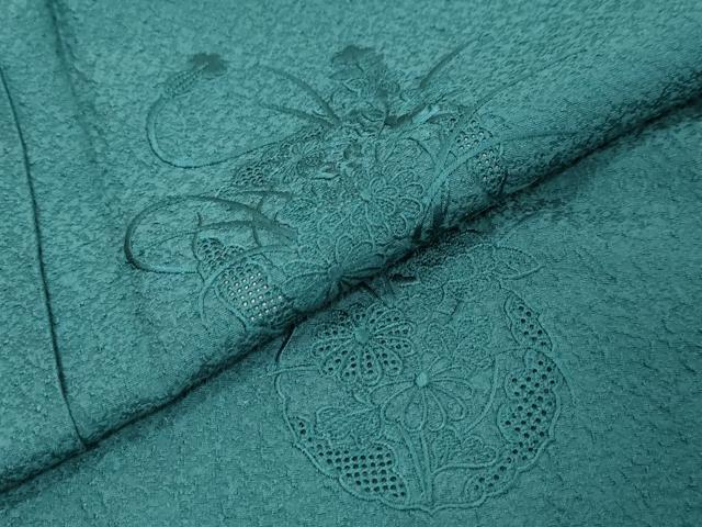 平和屋着物●中国三大刺繍 スワトウ刺繍 汕頭刺繍 総刺繍 無地絵羽訪問着 正倉院草花文 高麗納戸色 正絹 逸品 DABI9170ud