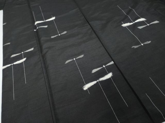 平和屋着物●上質な紬 竹とんぼ 黒地 正絹 逸品 DABI9182ud