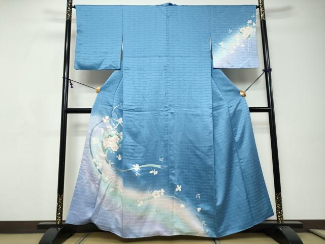 平和屋着物●訪問着 熨斗草花文 暈し染め 銀彩 正絹 逸品 DABI9185ud
